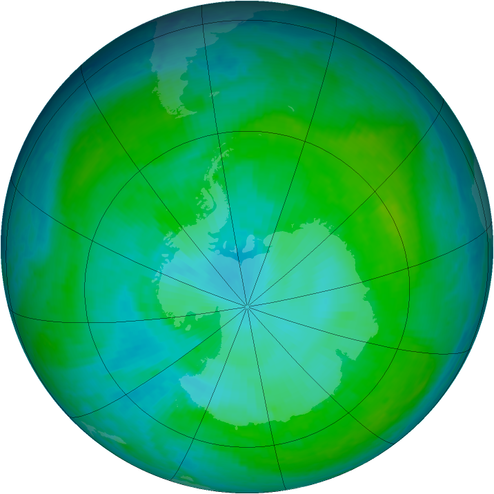 Antarctic ozone map for 05 January 2001